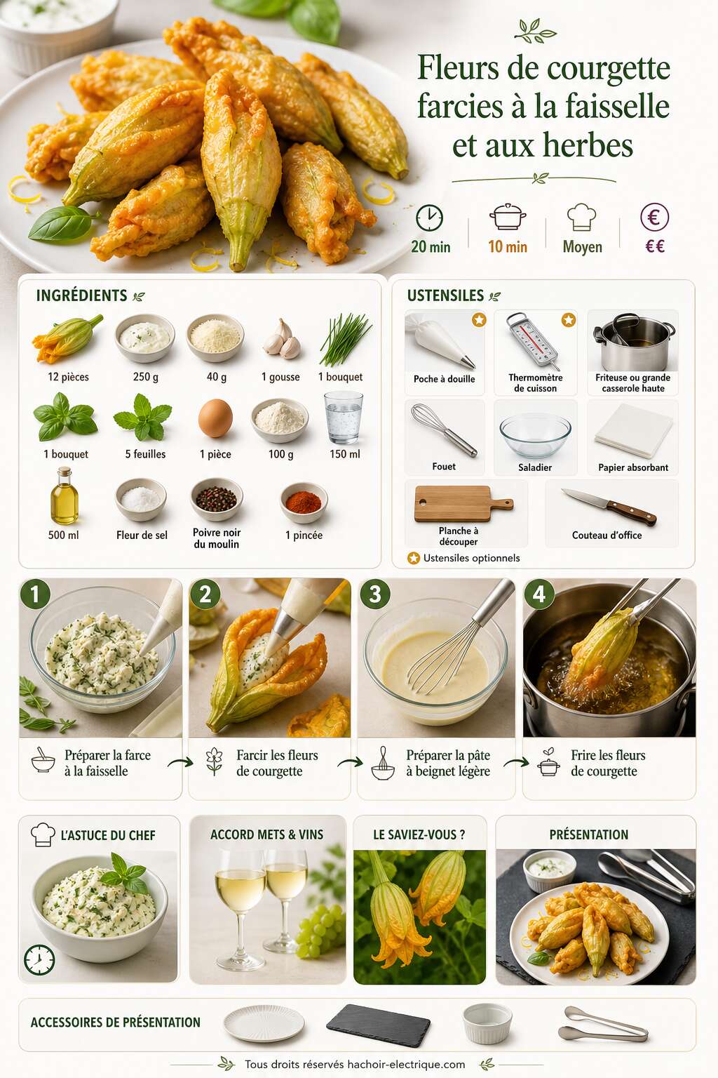 Fiche recette Fleurs de courgette farcies à la faisselle et aux herbes Fiche recette Fleurs de courgette farcies à la faisselle et aux herbes
