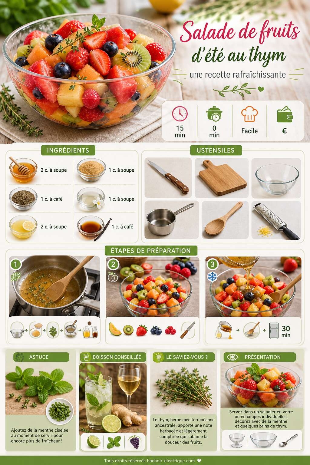 Fiche recette Salade de fruits d'été au thym : une recette rafraîchissante Fiche recette Salade de fruits d'été au thym : une recette rafraîchissante