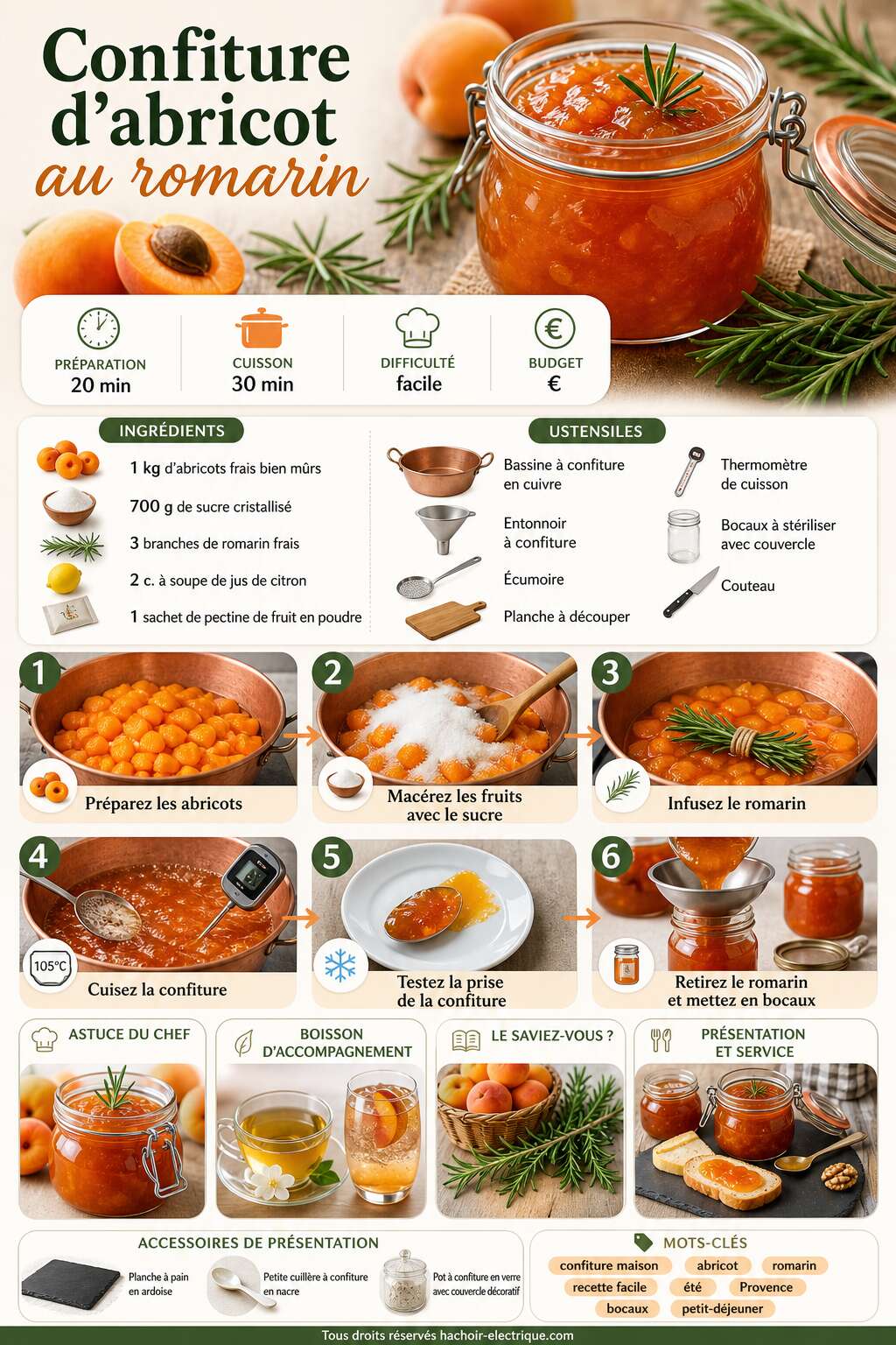 Fiche recette Confiture d'abricot au romarin : recette savoureuse et originale