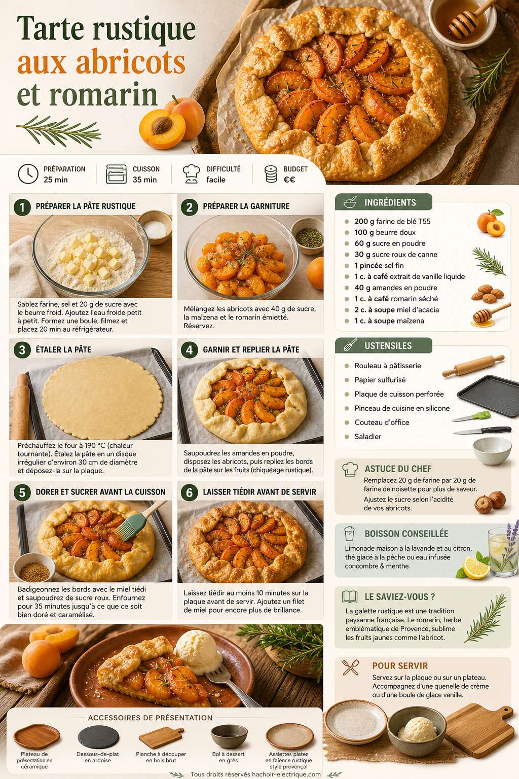 Fiche recette Tarte rustique aux abricots et romarin Fiche recette Tarte rustique aux abricots et romarin