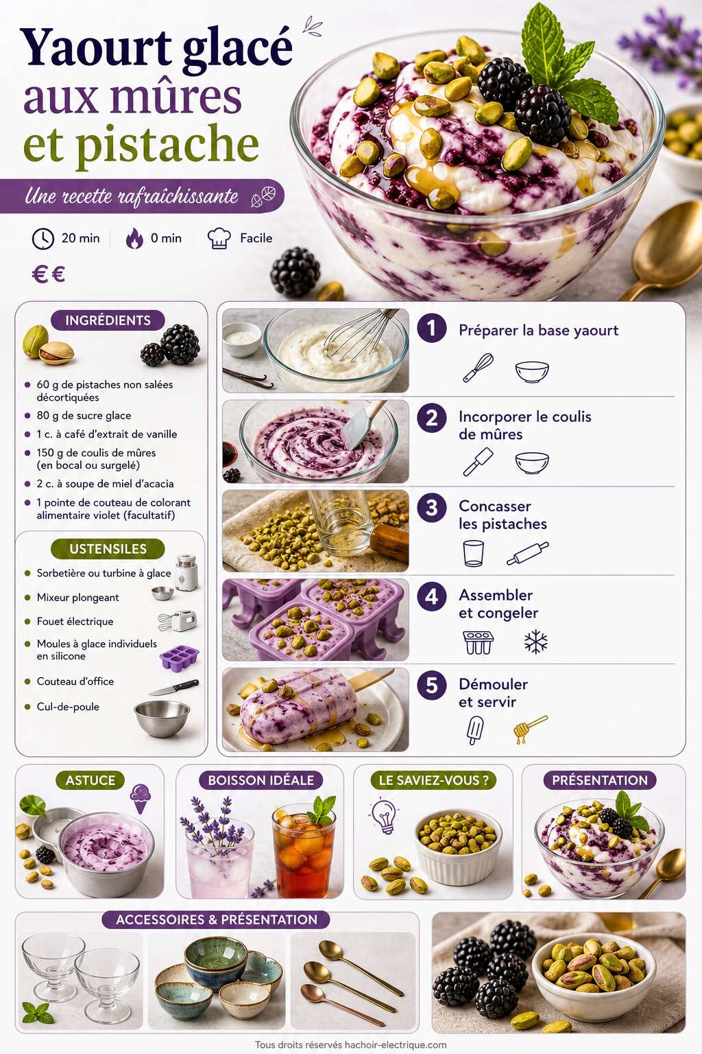 Fiche recette Yaourt glacé aux mûres et pistache : une recette rafraîchissante Fiche recette Yaourt glacé aux mûres et pistache : une recette rafraîchissante