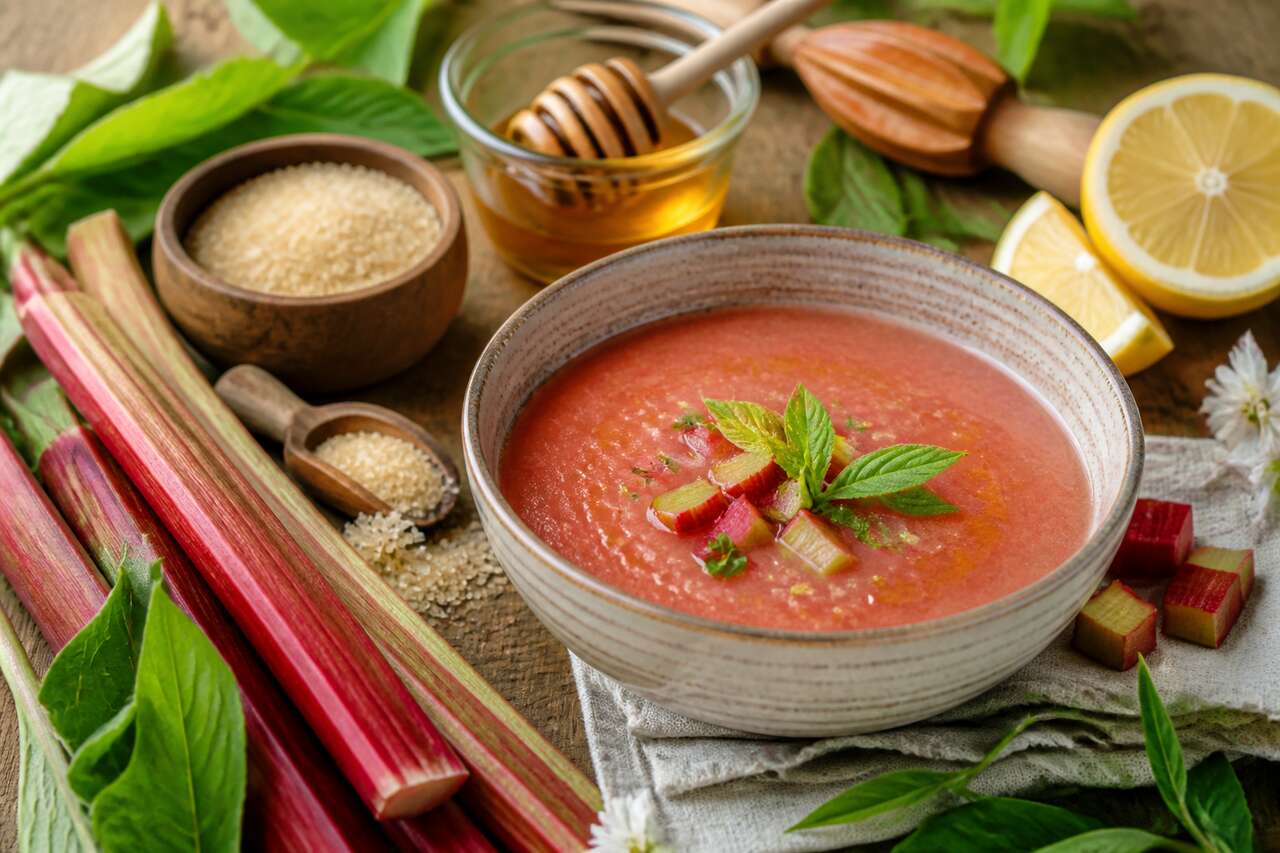 Soupe rhubarbe-verveine : recette facile et savoureuse