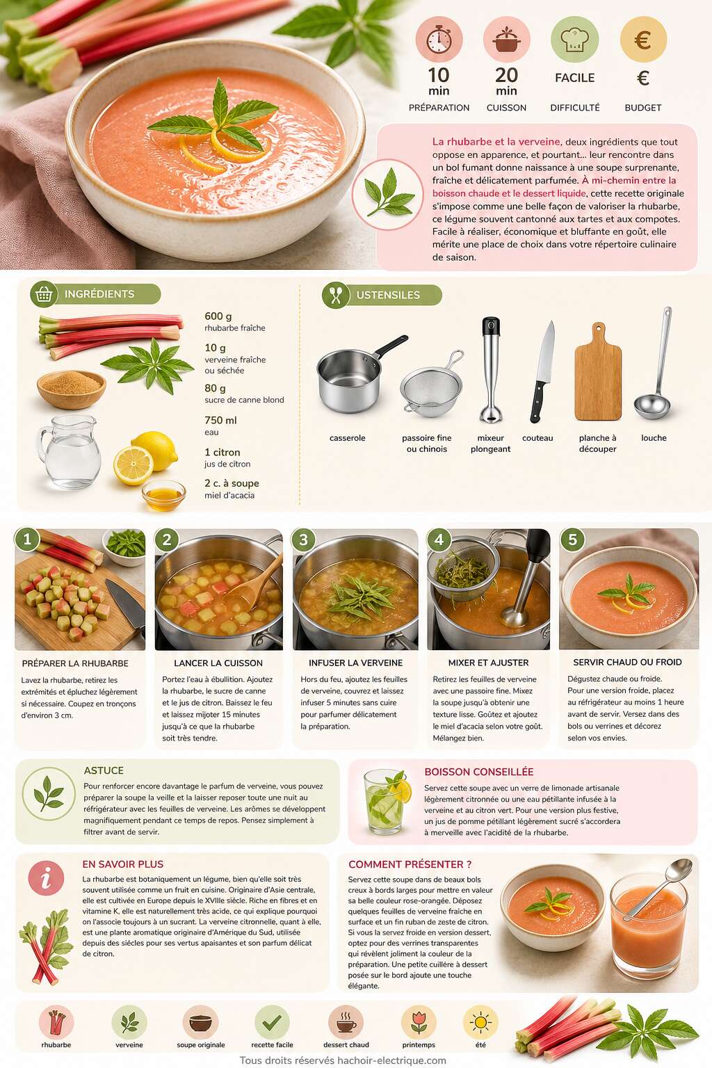 Fiche recette Soupe rhubarbe-verveine : recette facile et savoureuse