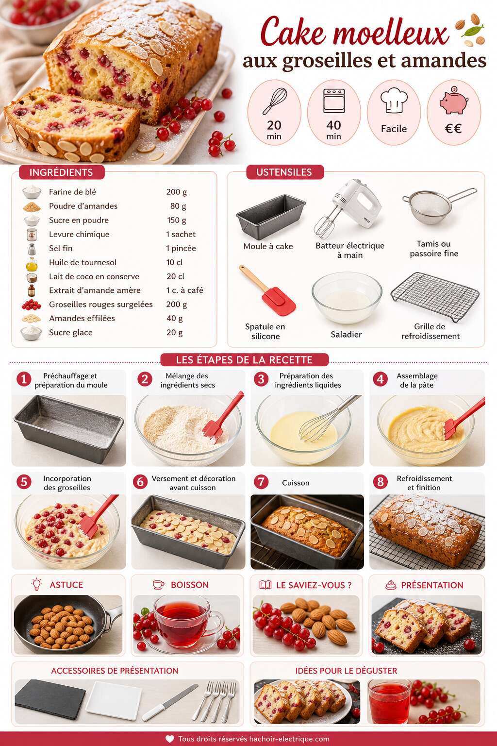 Fiche recette Cake moelleux aux groseilles et amandes