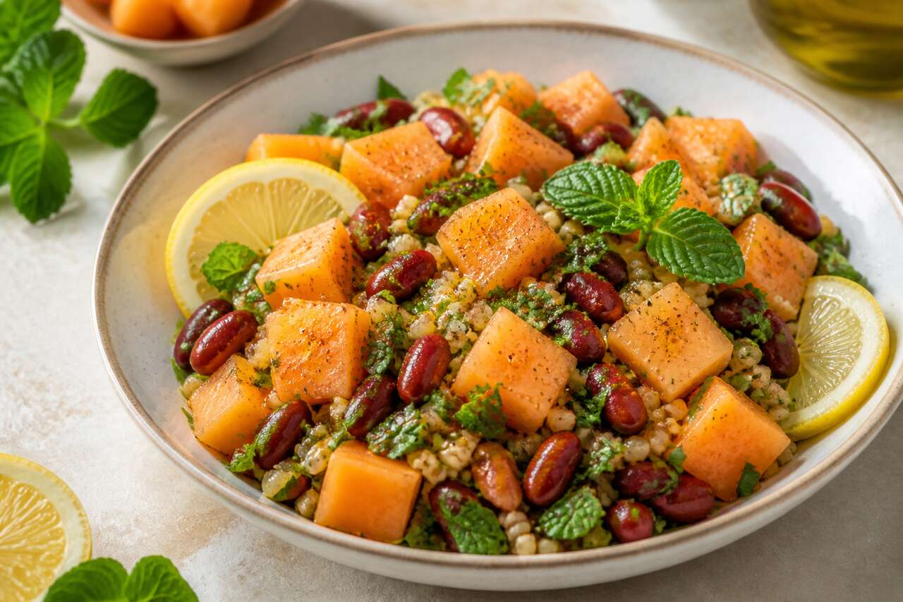 Salade azukis, boulghour et melon : recette fraîche et originale