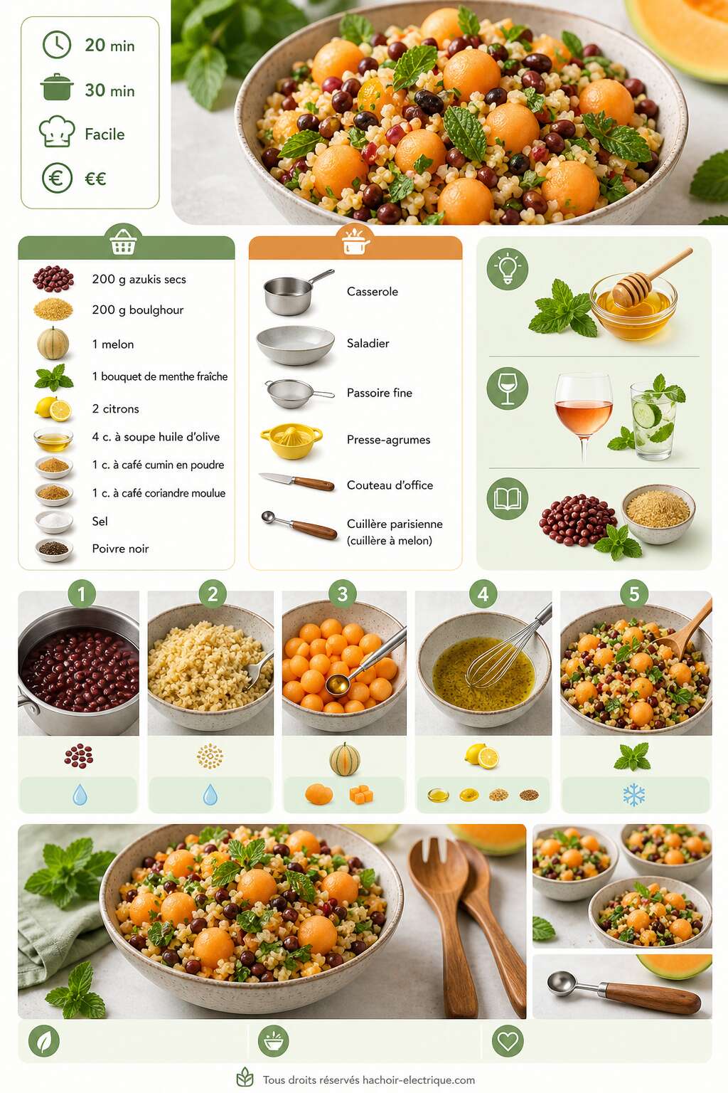 Fiche recette Salade azukis, boulghour et melon : recette fraîche et originale Fiche recette Salade azukis, boulghour et melon : recette fraîche et originale
