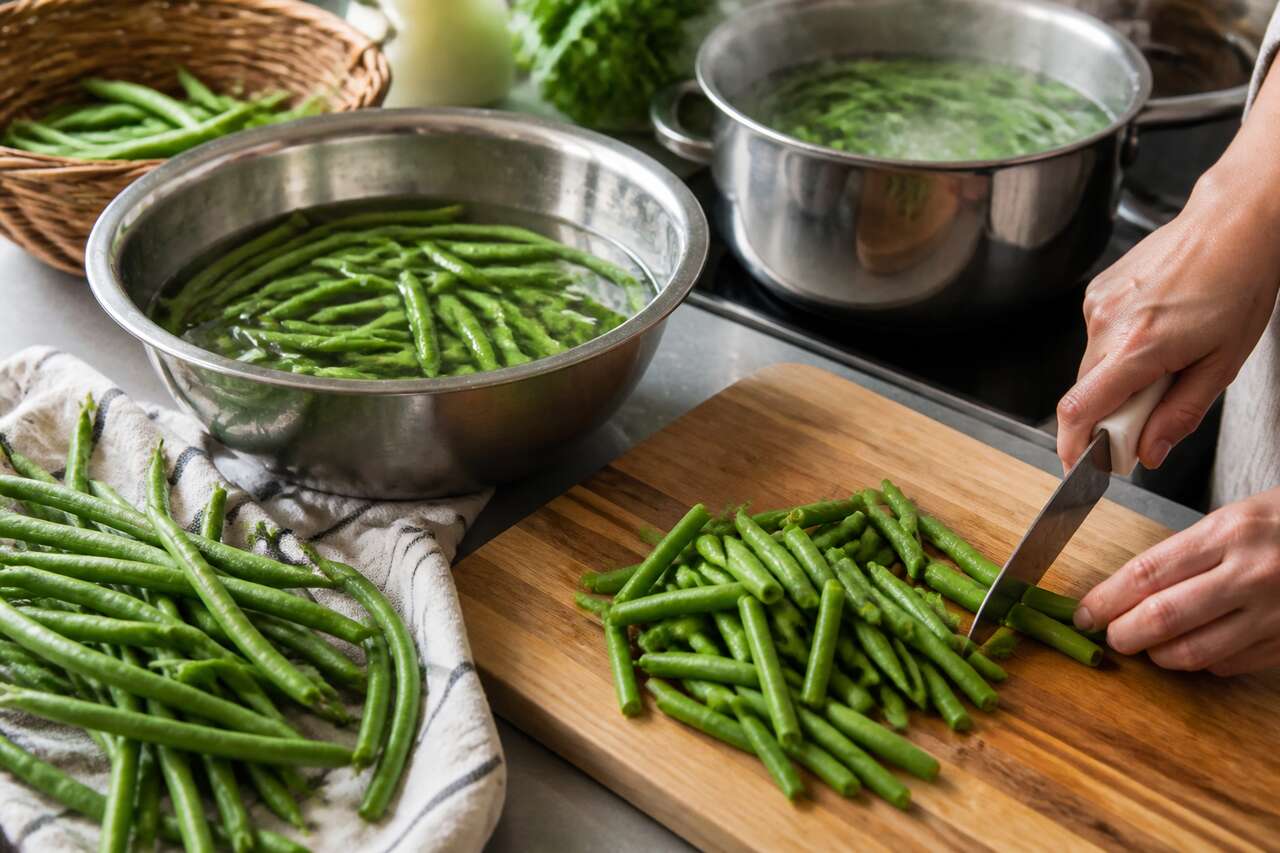 Pr&eacute;parer les haricots verts: tri, lavage, coupe et int&eacute;r&ecirc;t du blanchiment
