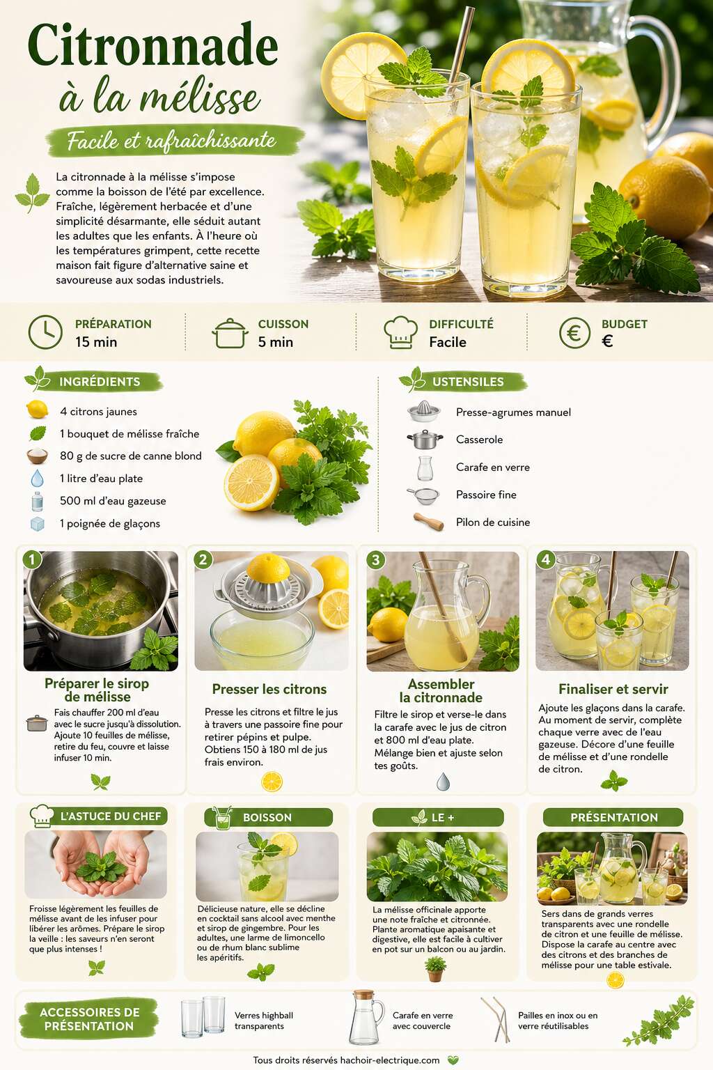 Fiche recette Citronnade à la mélisse : recette facile et rafraîchissante Fiche recette Citronnade à la mélisse : recette facile et rafraîchissante