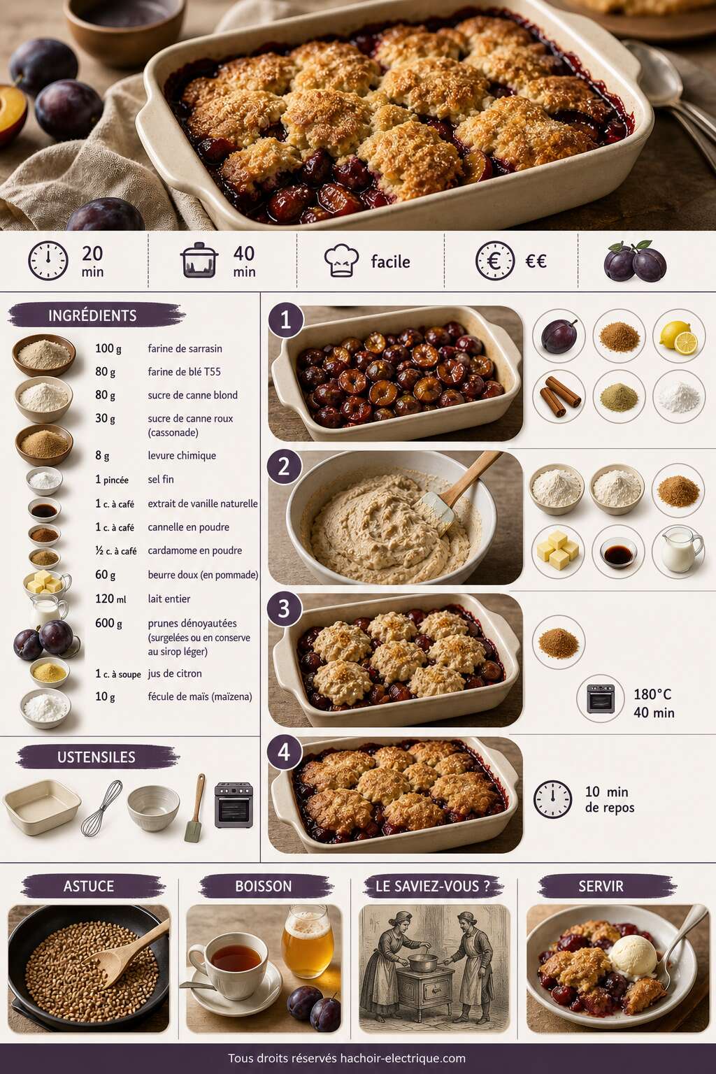 Fiche recette Cobbler aux prunes et sarrasin : une recette gourmande Fiche recette Cobbler aux prunes et sarrasin : une recette gourmande