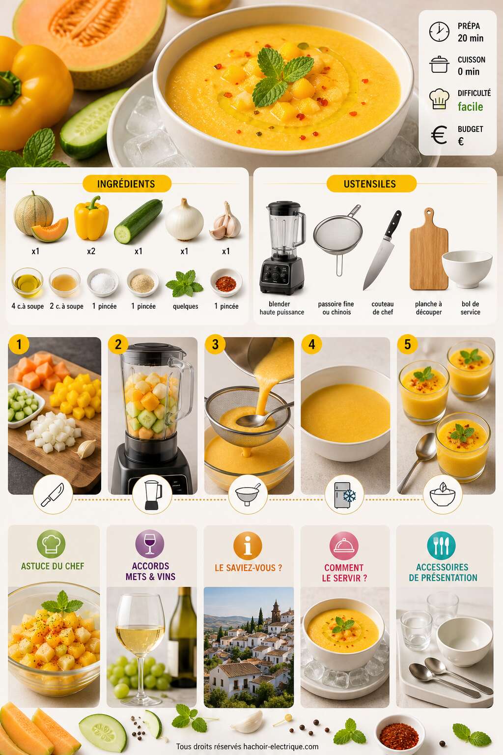 Fiche recette Recette de gaspacho melon et poivron jaune