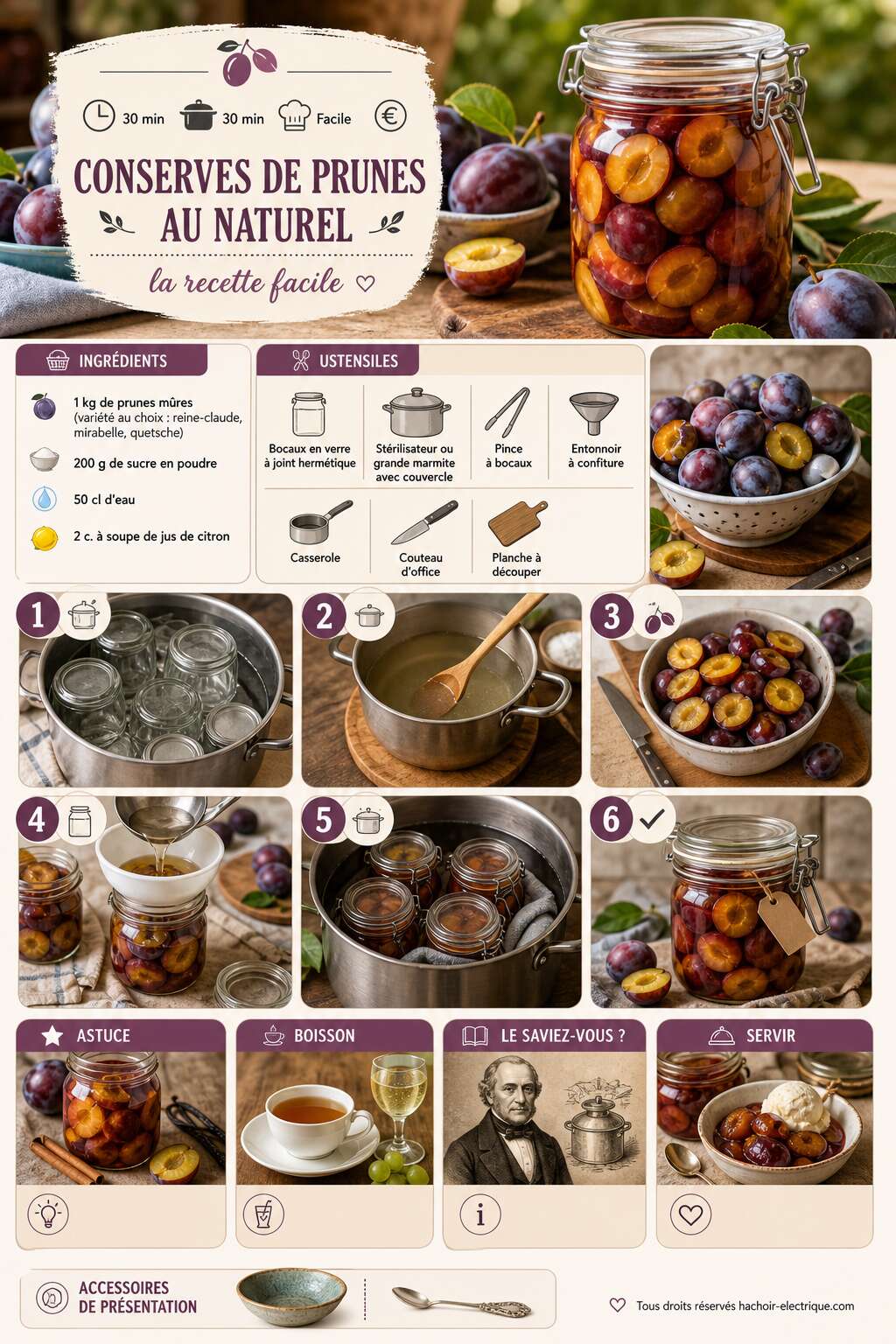Fiche recette Conserves de prunes au naturel : la recette facile Fiche recette Conserves de prunes au naturel : la recette facile