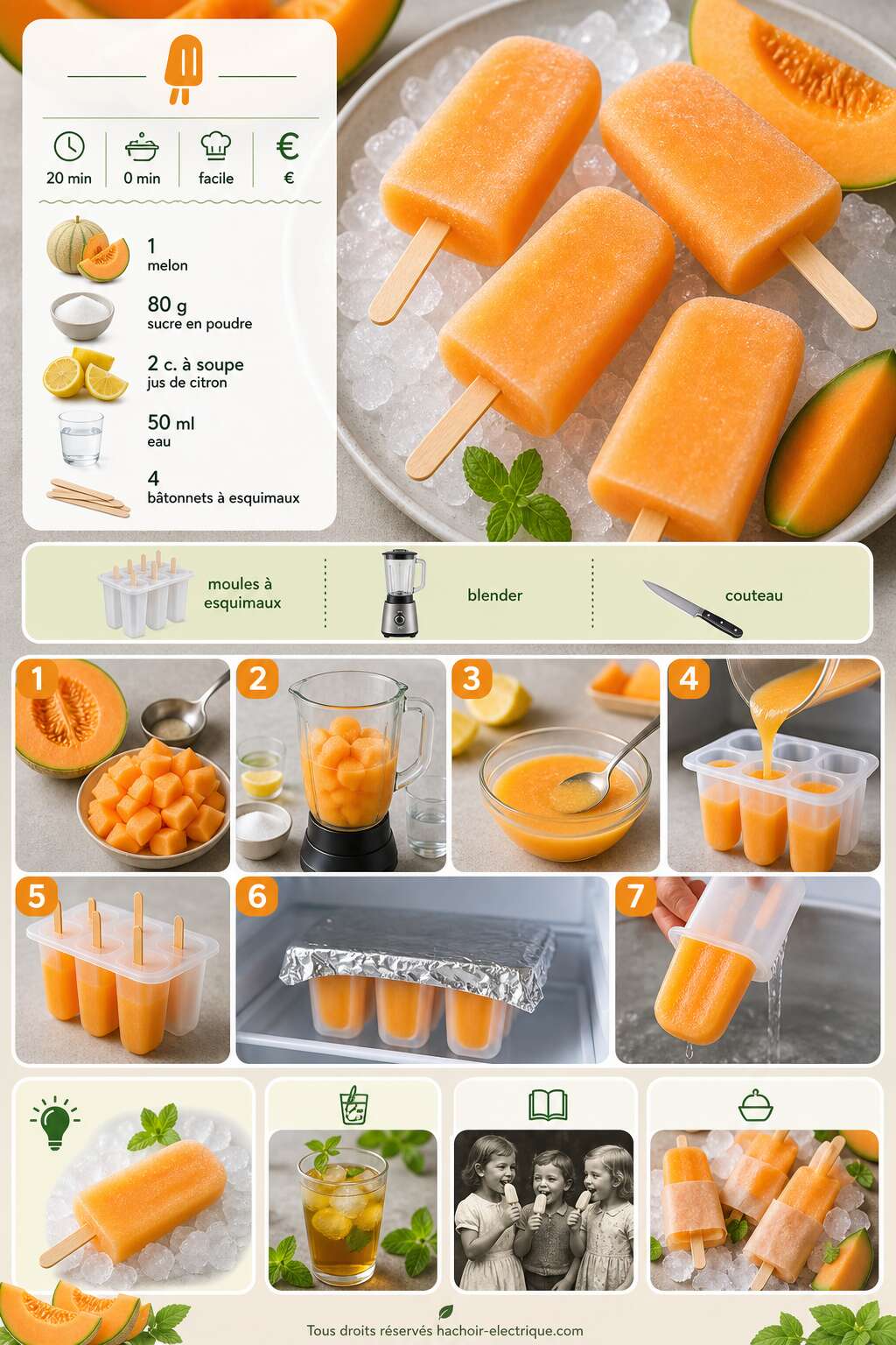 Fiche recette Esquimaux au melon : recette de sorbet sans sorbeti&egrave;re