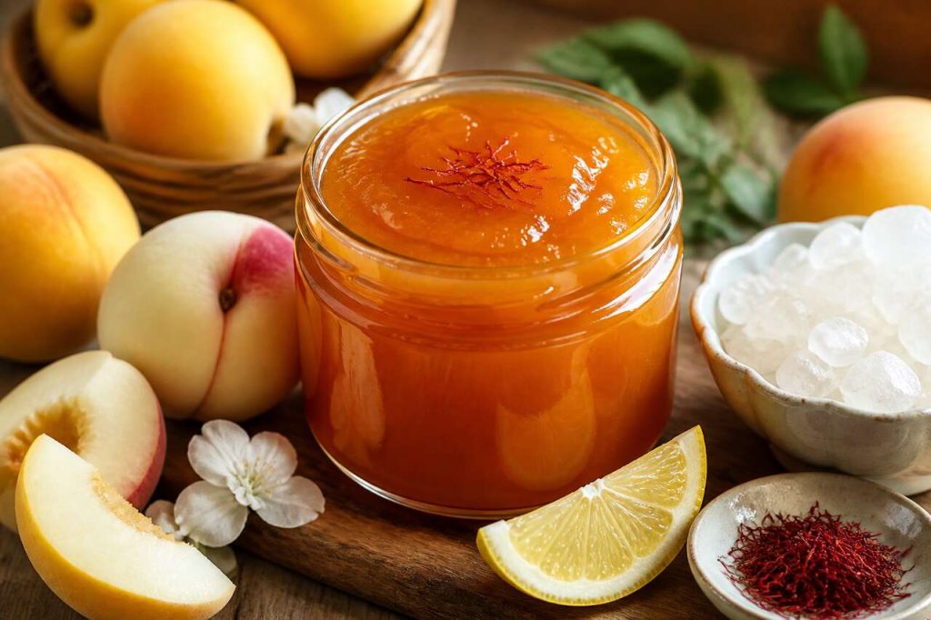 Confiture de pĂȘches au safran maison