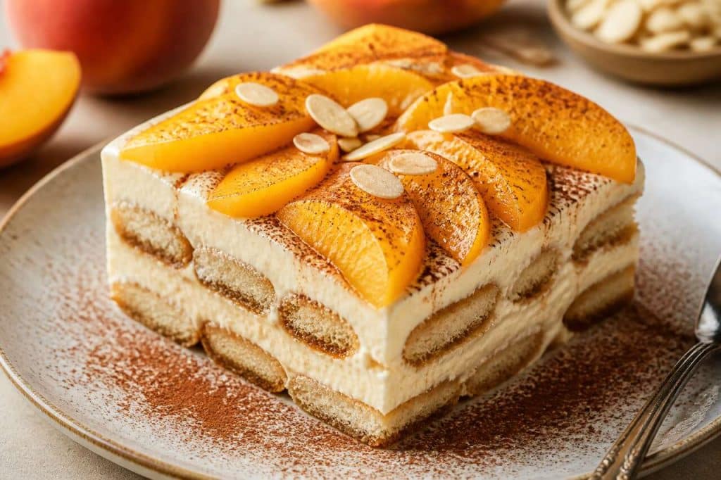 Tiramisu pĂȘches amaretto facile : recette gourmande