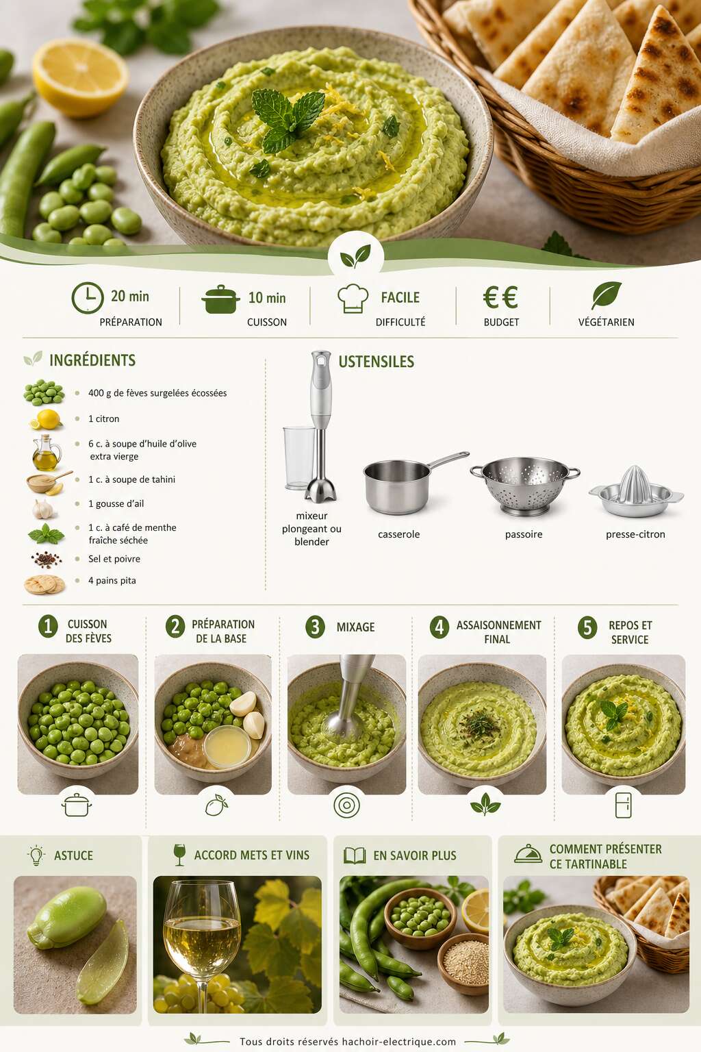 Fiche recette Tartinable de fèves au citron : recette fraîche et savoureuse Fiche recette Tartinable de fèves au citron : recette fraîche et savoureuse