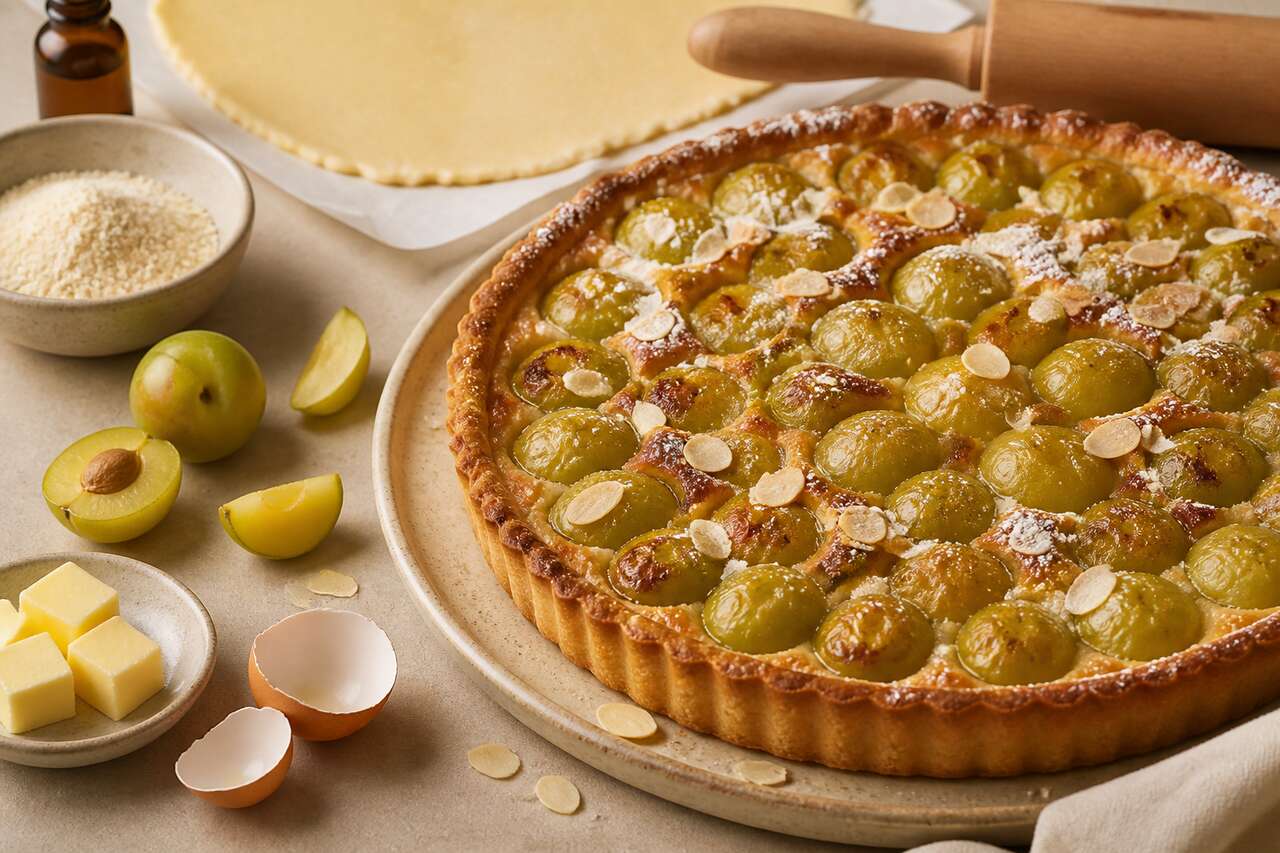 Tarte reine-claude & amande : recette gourmande