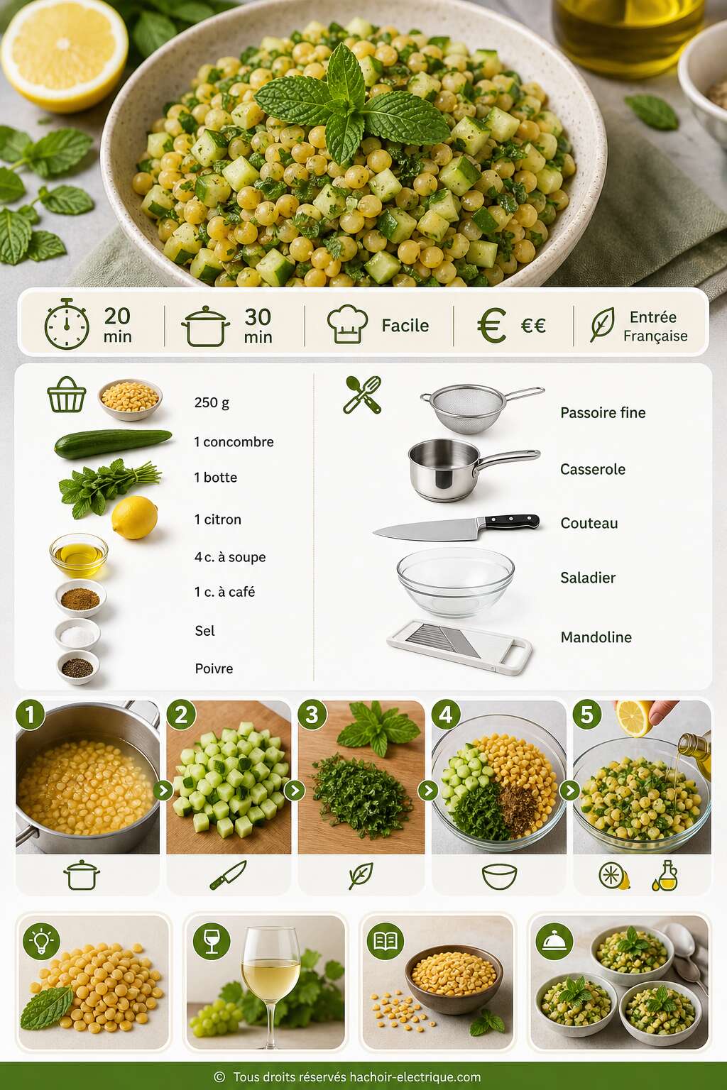 Fiche recette Salade de pois cass&eacute;s au concombre et menthe : recette fra&icirc;che.