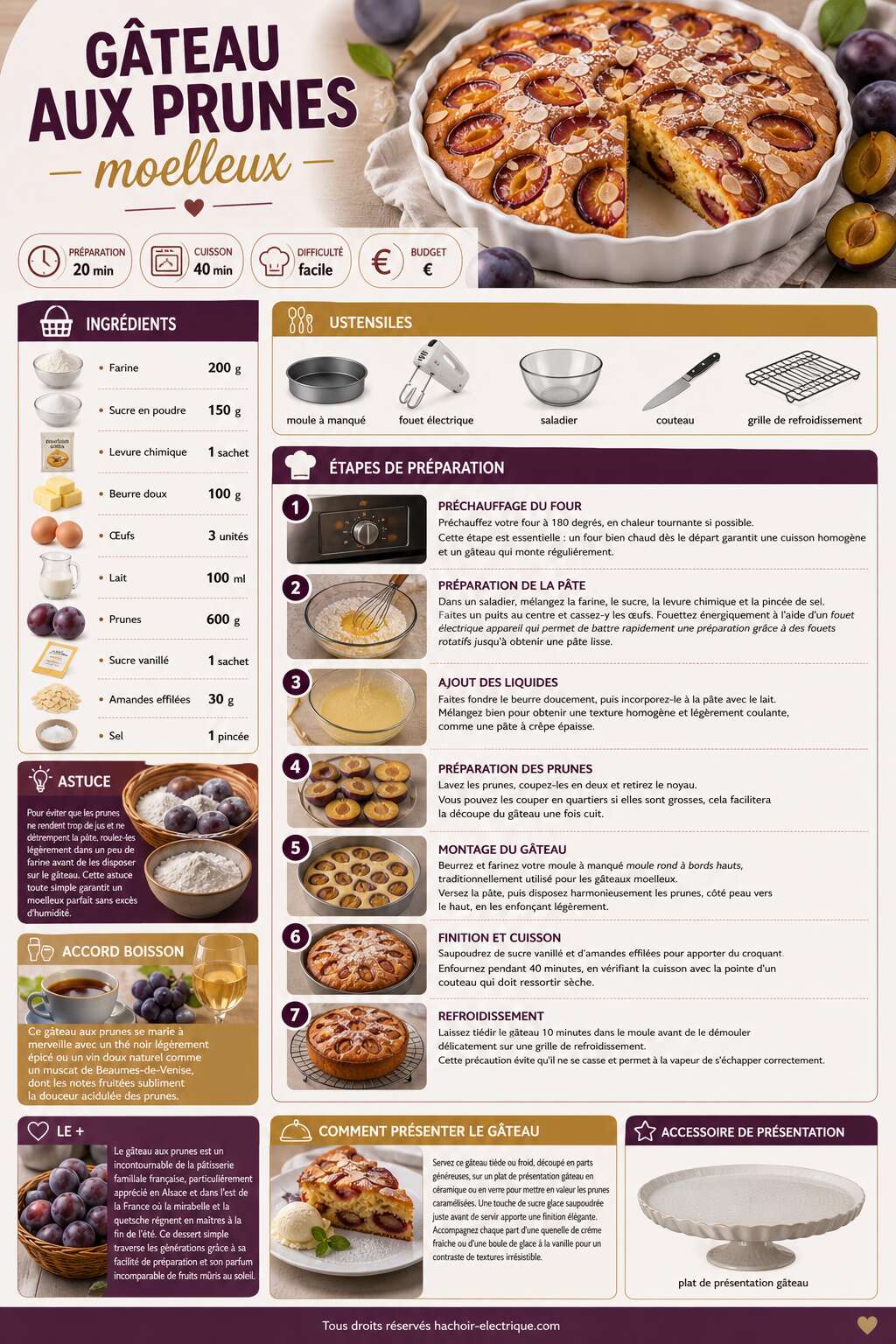 Fiche recette Gâteau aux prunes moelleux : recette savoureuse Fiche recette Gâteau aux prunes moelleux : recette savoureuse
