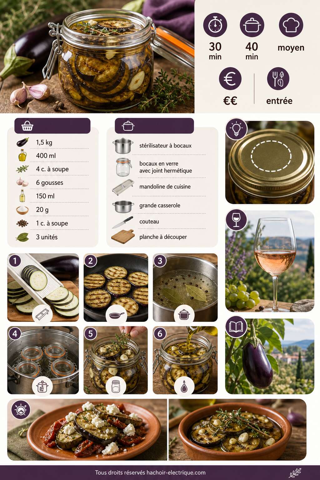Fiche recette Conserves d'aubergines au thym : recette maison Fiche recette Conserves d'aubergines au thym : recette maison