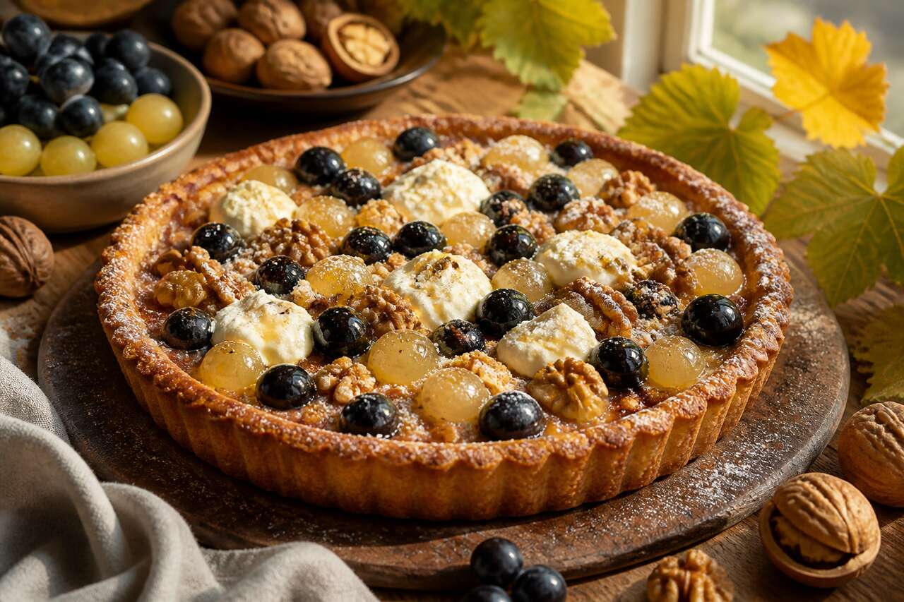 Tarte d'automne aux raisins frais et noix : la recette gourmande