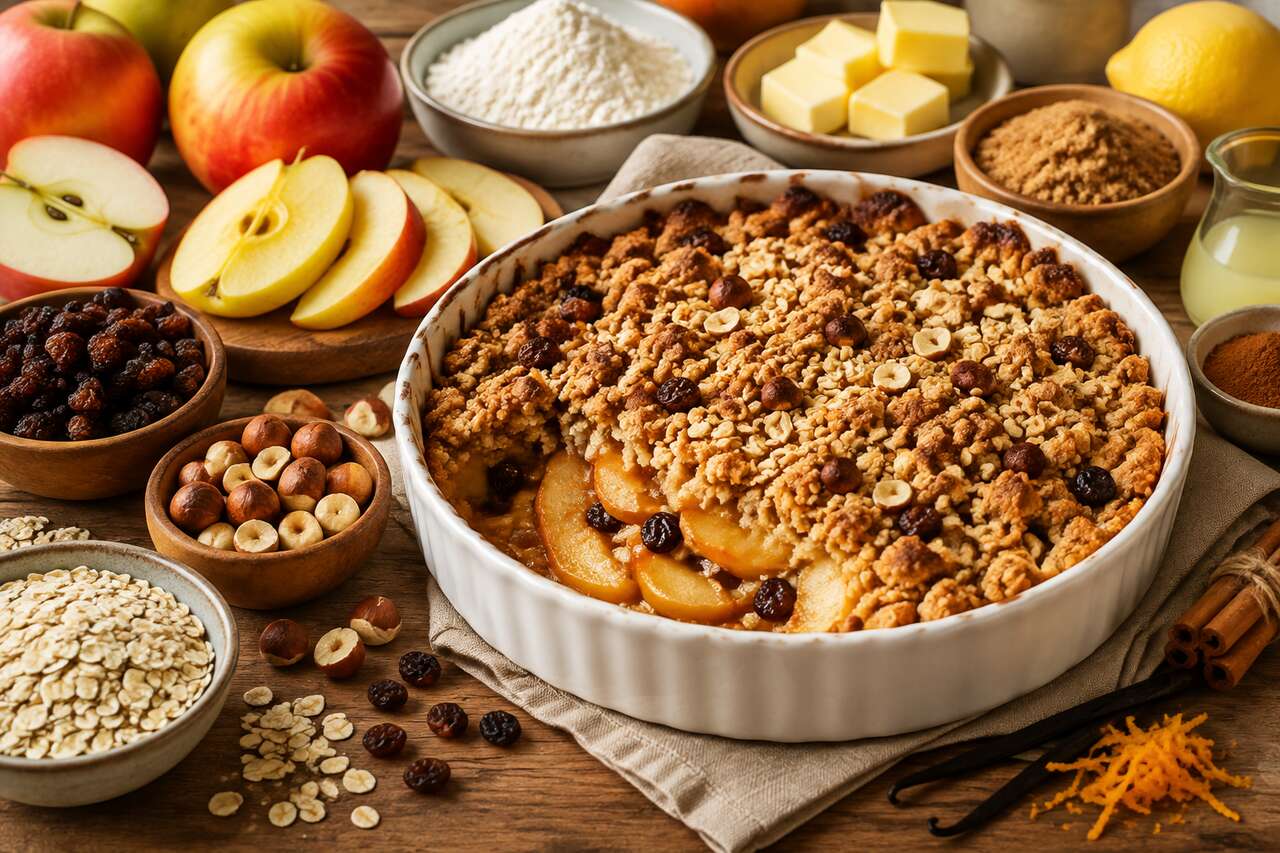 Recette crumble pomme raisin noisette : délice automnal