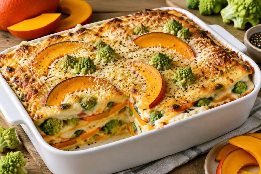 Lasagnes potimarron, romanesco et emmental : recette gourmande