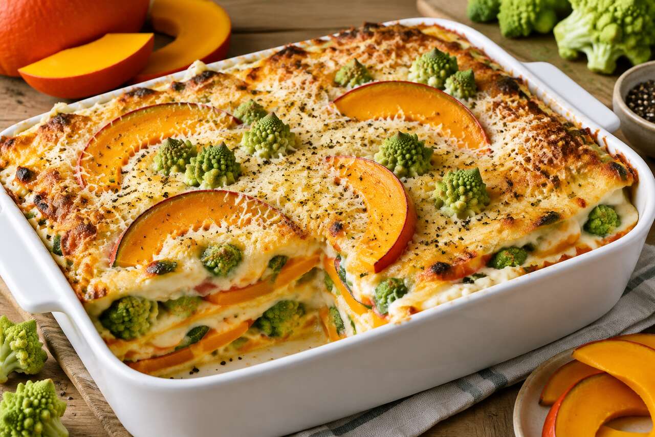 Lasagnes potimarron, romanesco et emmental : recette gourmande