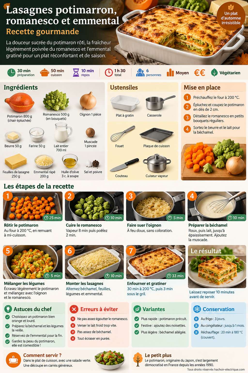 Fiche recette Lasagnes potimarron, romanesco et emmental : recette gourmande Fiche recette Lasagnes potimarron, romanesco et emmental : recette gourmande