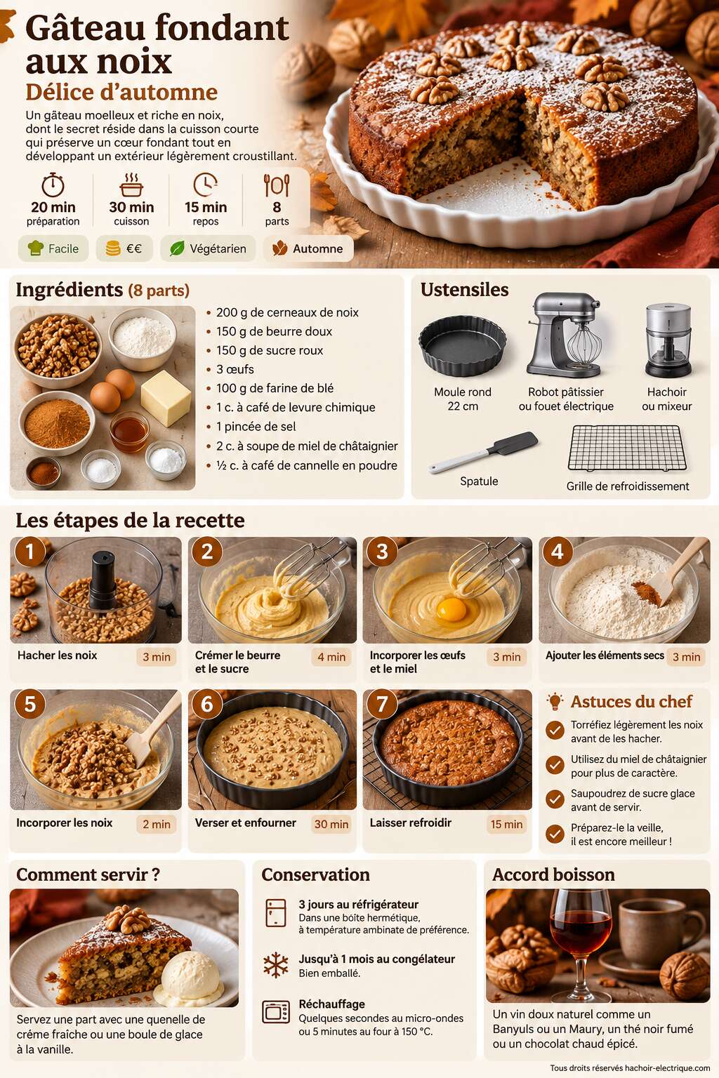 Fiche recette Gâteau fondant aux noix : délice d'automne Fiche recette Gâteau fondant aux noix : délice d'automne