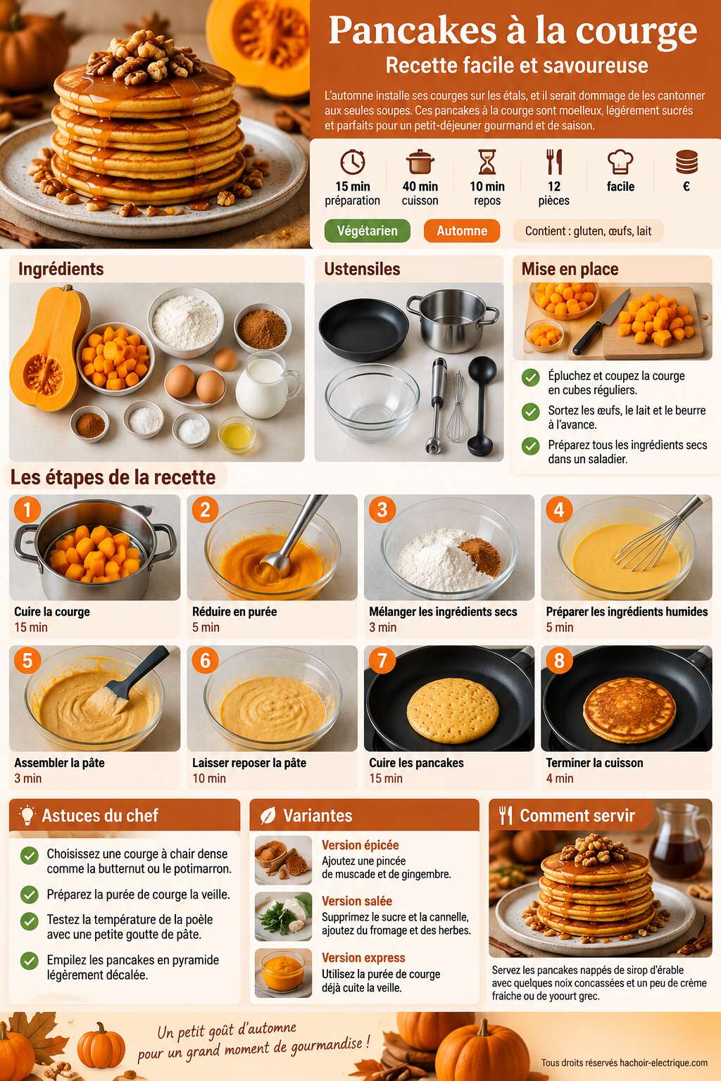 Fiche recette Pancakes &agrave; la courge : recette facile et savoureuse