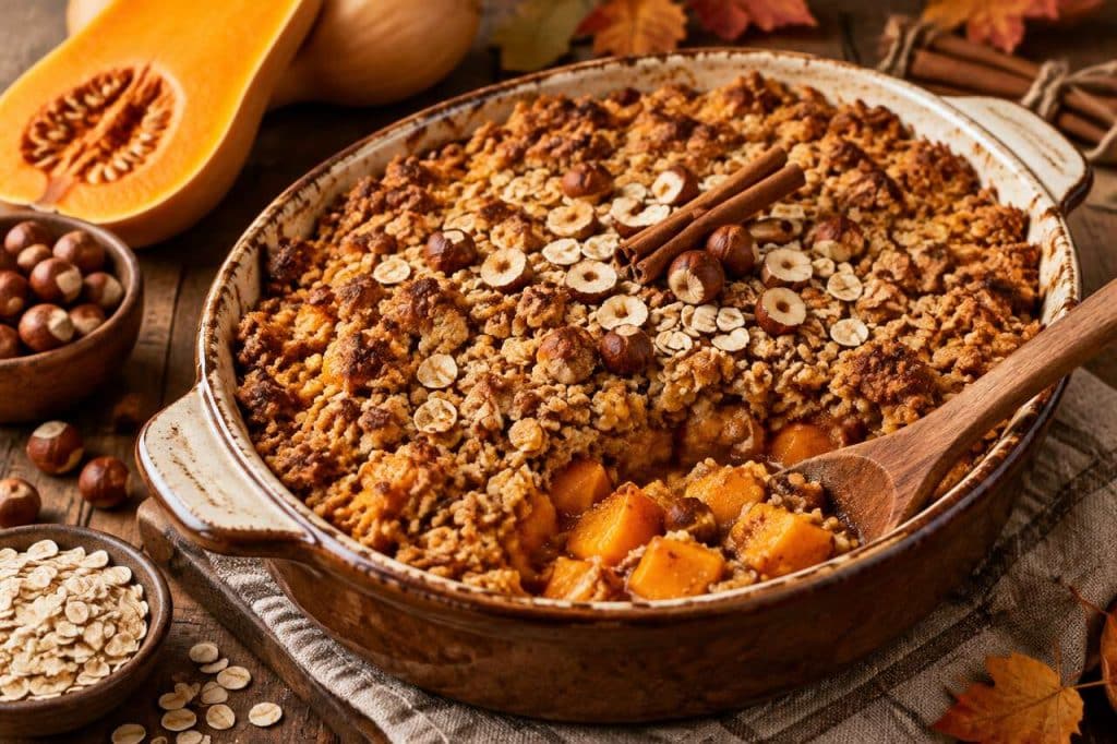 Crumble de courge : saveurs d'automne aux flocons d'avoine et noisettes