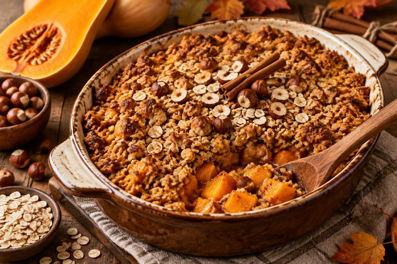 Crumble de courge : saveurs d'automne aux flocons d'avoine et noisettes