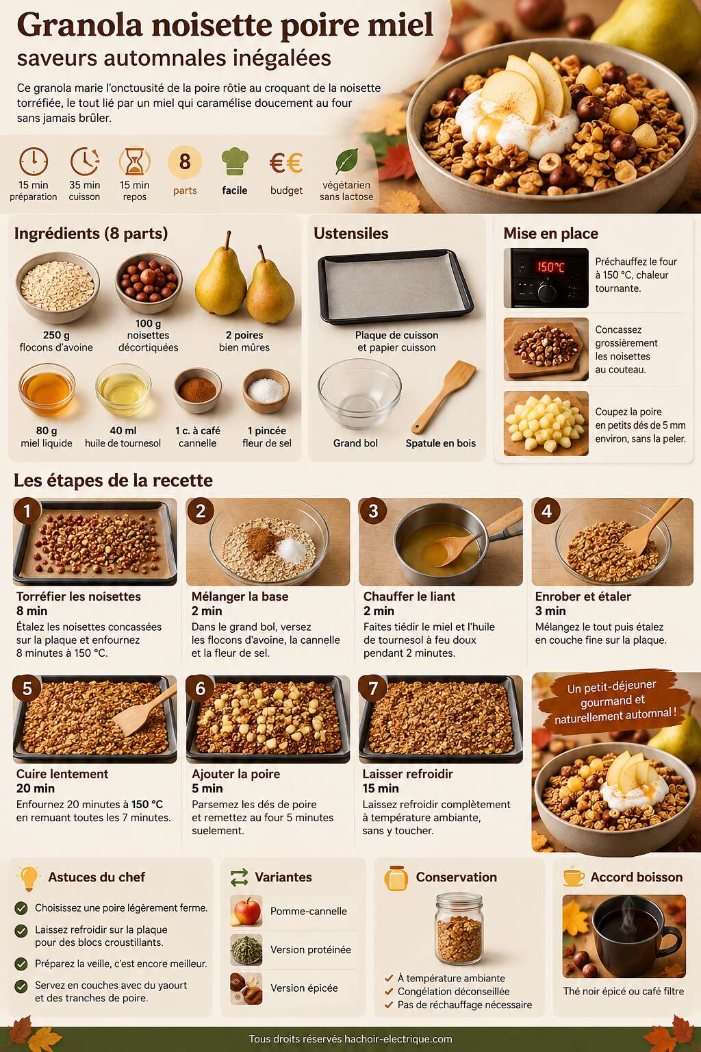 Fiche recette Granola noisette poire miel : saveurs automnales in&eacute;gal&eacute;es