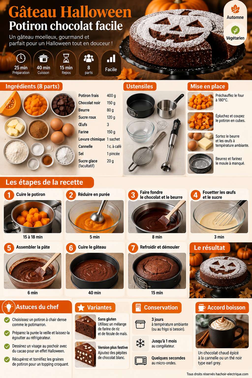 Fiche recette Gâteau Halloween : recette potiron chocolat facile Fiche recette Gâteau Halloween : recette potiron chocolat facile