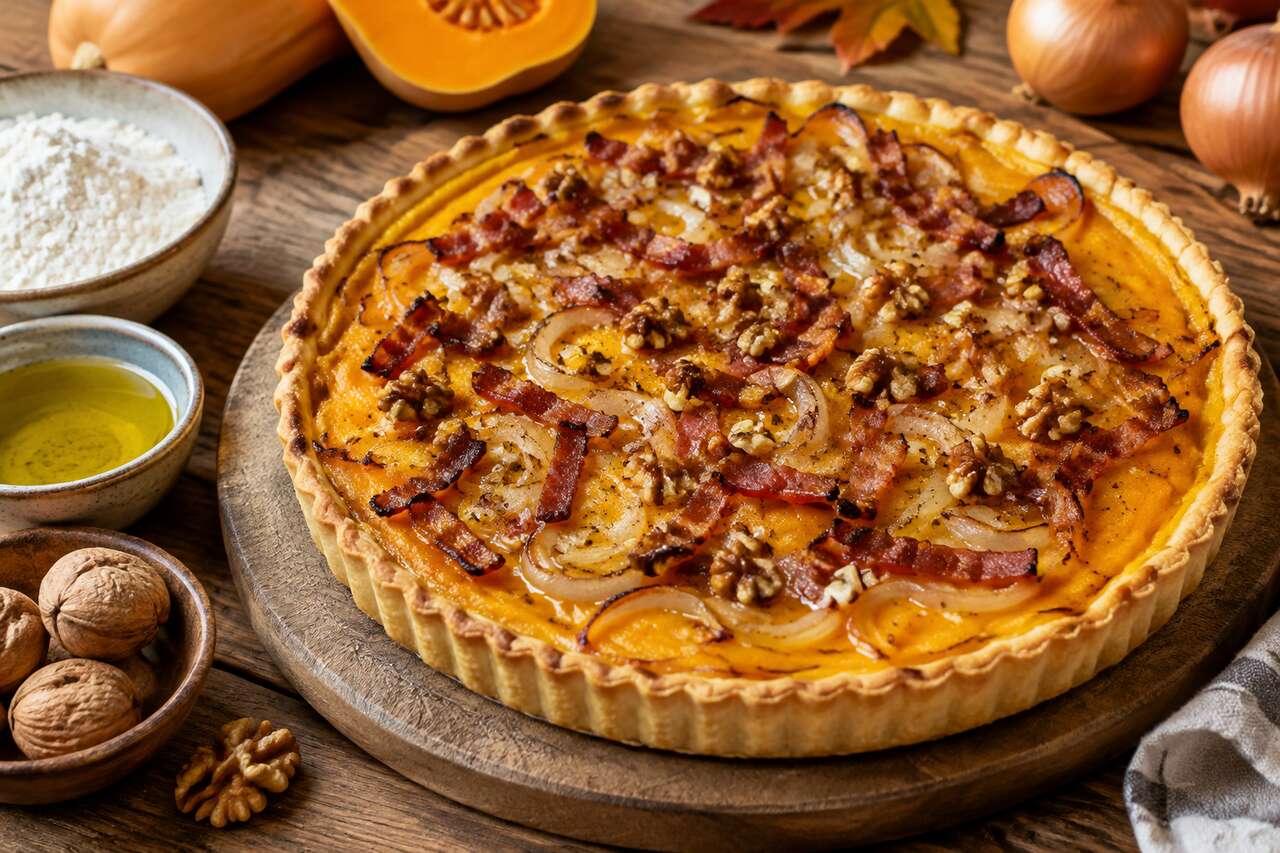 Tarte flambée à la butternut et noix : délicieuse recette d'automne