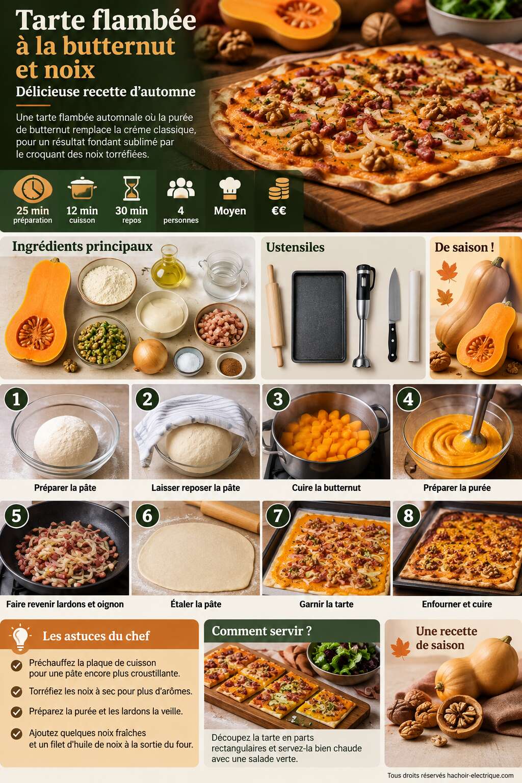 Fiche recette Tarte flambée à la butternut et noix : délicieuse recette d'automne Fiche recette Tarte flambée à la butternut et noix : délicieuse recette d'automne