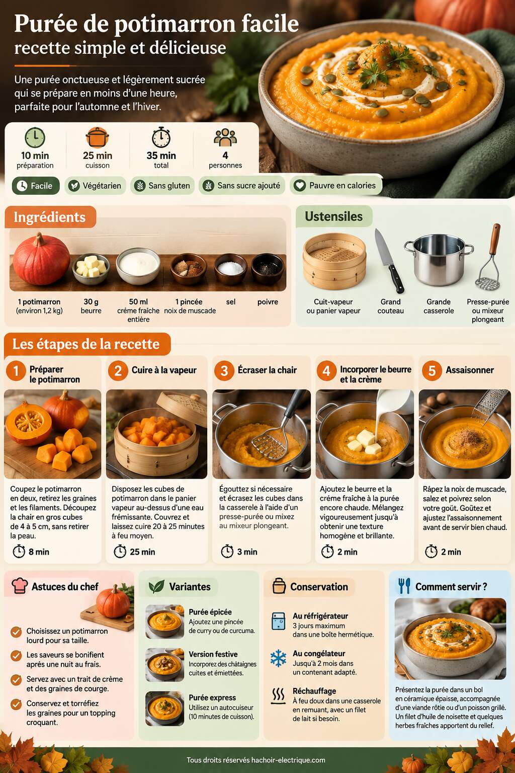 Fiche recette Purée de potimarron facile : recette simple et délicieuse Fiche recette Purée de potimarron facile : recette simple et délicieuse