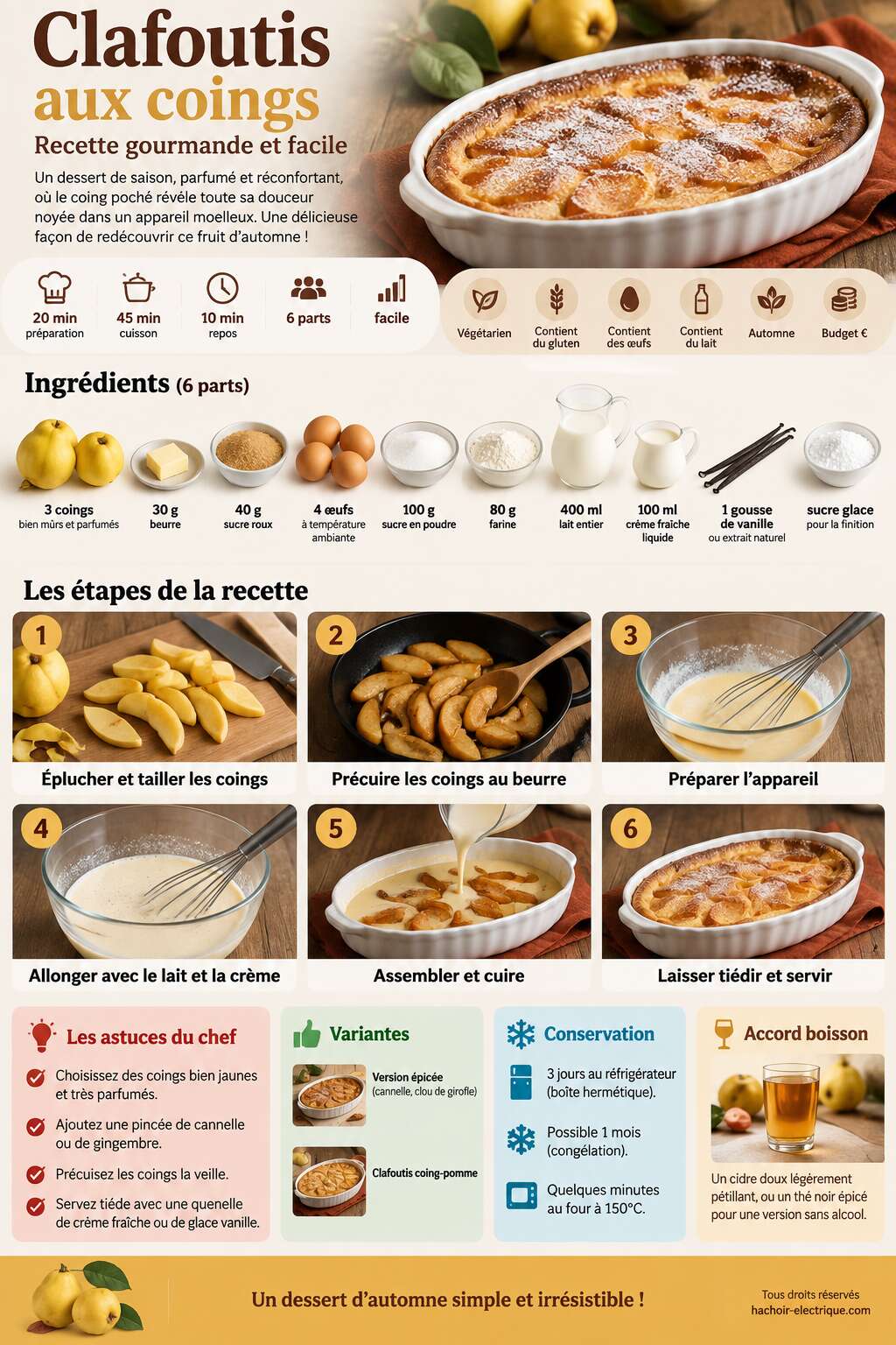 Fiche recette Clafoutis aux coings : recette gourmande et facile