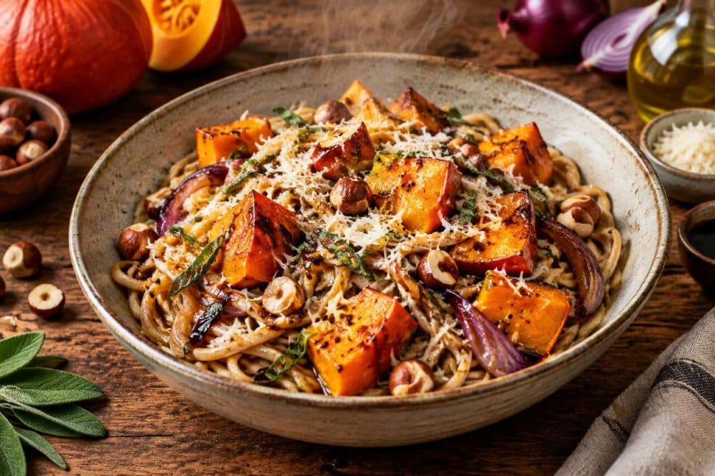 Nouilles sautées au potimarron et à la sauge : recette d'automne savoureuse