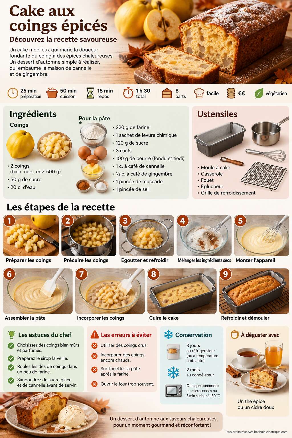 Fiche recette Cake aux coings &eacute;pic&eacute;s : d&eacute;couvrez la recette savoureuse