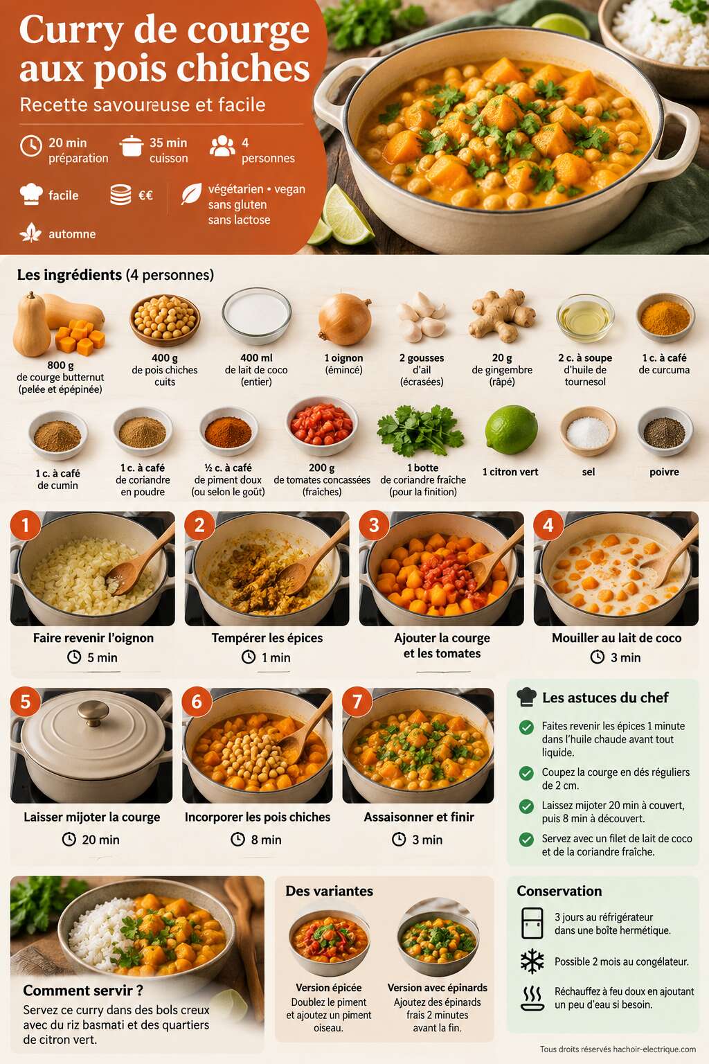 Fiche recette Curry de courge aux pois chiches : recette savoureuse et facile Fiche recette Curry de courge aux pois chiches : recette savoureuse et facile