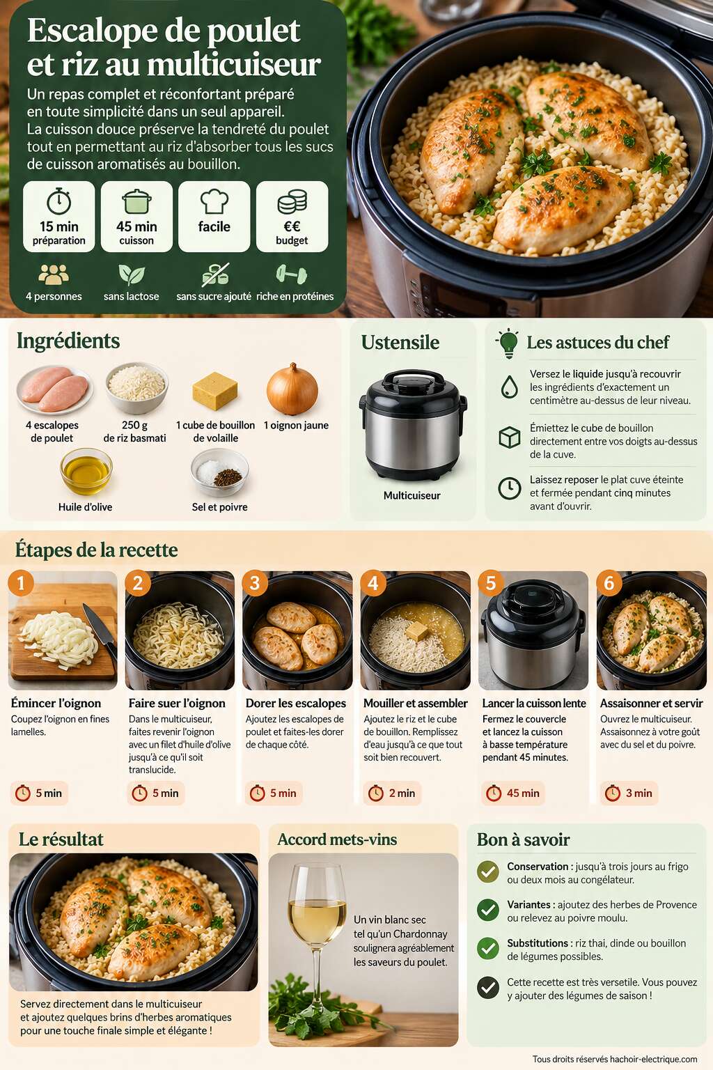 Fiche recette Recette escalope de poulet et riz au multicuiseur