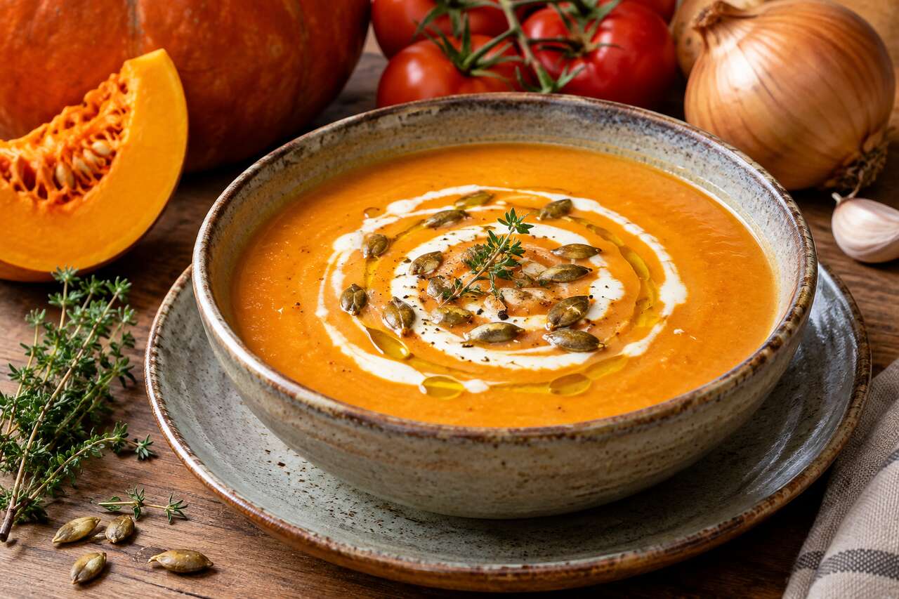 Soupe potiron tomate : velouté gourmand