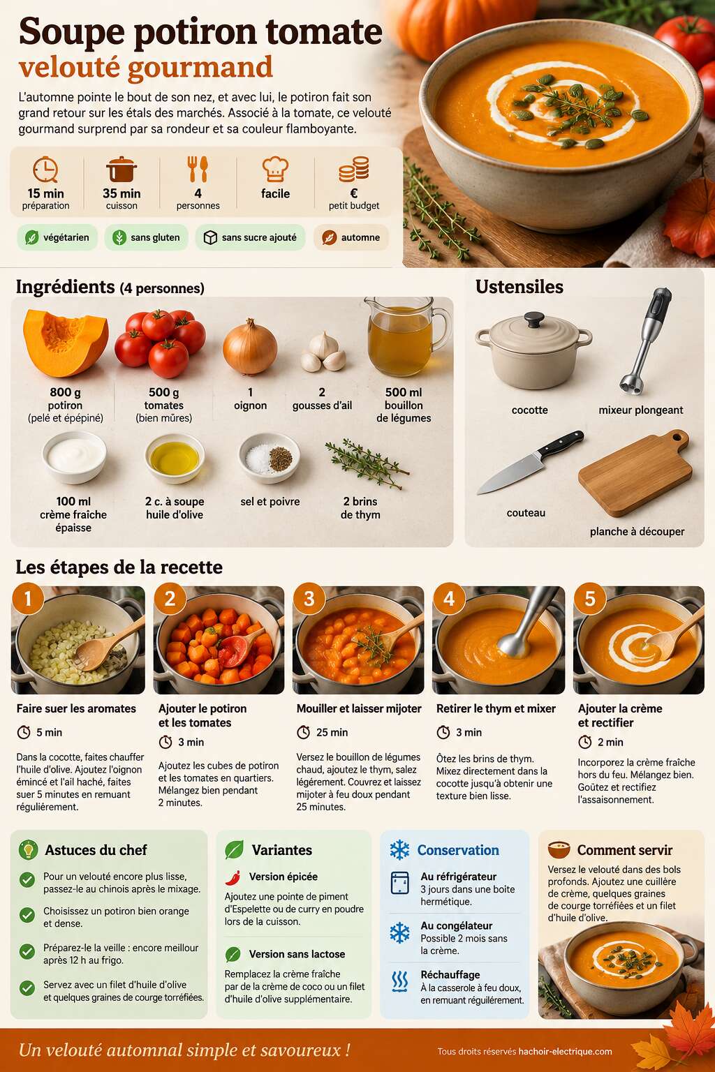 Fiche recette Soupe potiron tomate : velout&eacute; gourmand