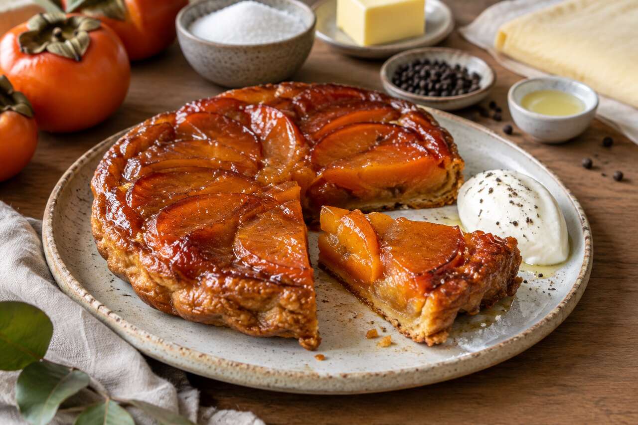 Tarte tatin de kaki au poivre : recette gourmande