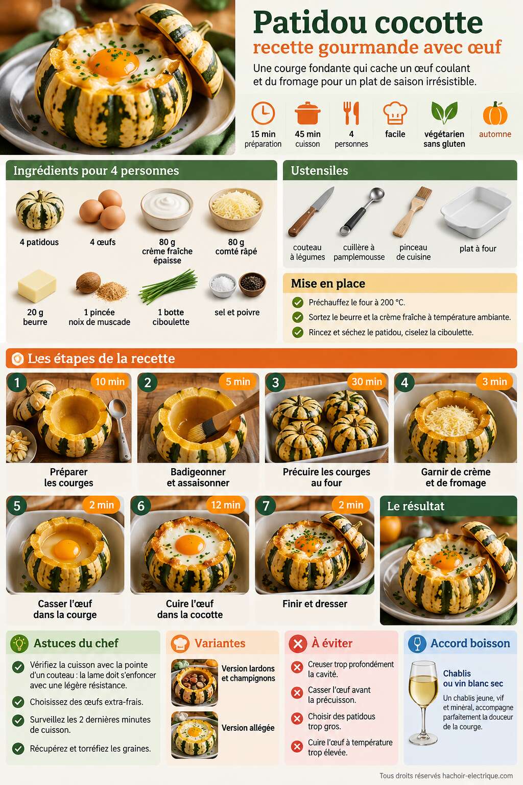 Fiche recette Patidou cocotte : recette gourmande avec oeuf