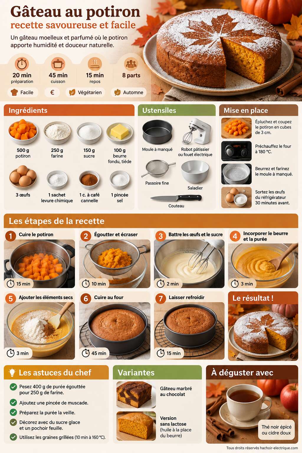Fiche recette Gâteau au potiron : recette savoureuse et facile Fiche recette Gâteau au potiron : recette savoureuse et facile