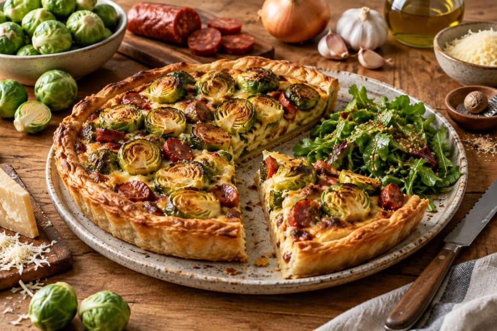 Tarte choux de Bruxelles et chorizo : recette gourmande
