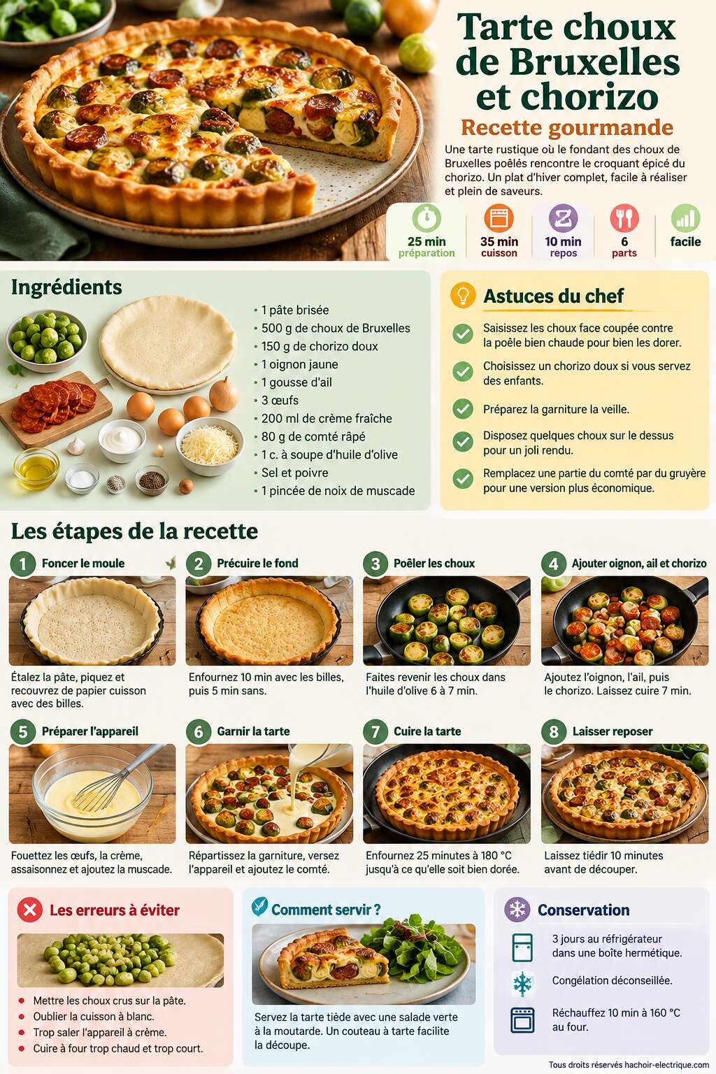 Fiche recette Tarte choux de Bruxelles et chorizo : recette gourmande